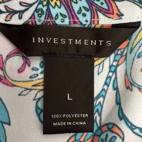 Investments Womens Blue Yellow Pink Paisley Blouse Ruffle Size Large - Picture 4 of 4